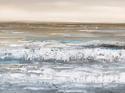 Serene Coastal Waves - Abstract Oil Painting for Tranquil Home Decor