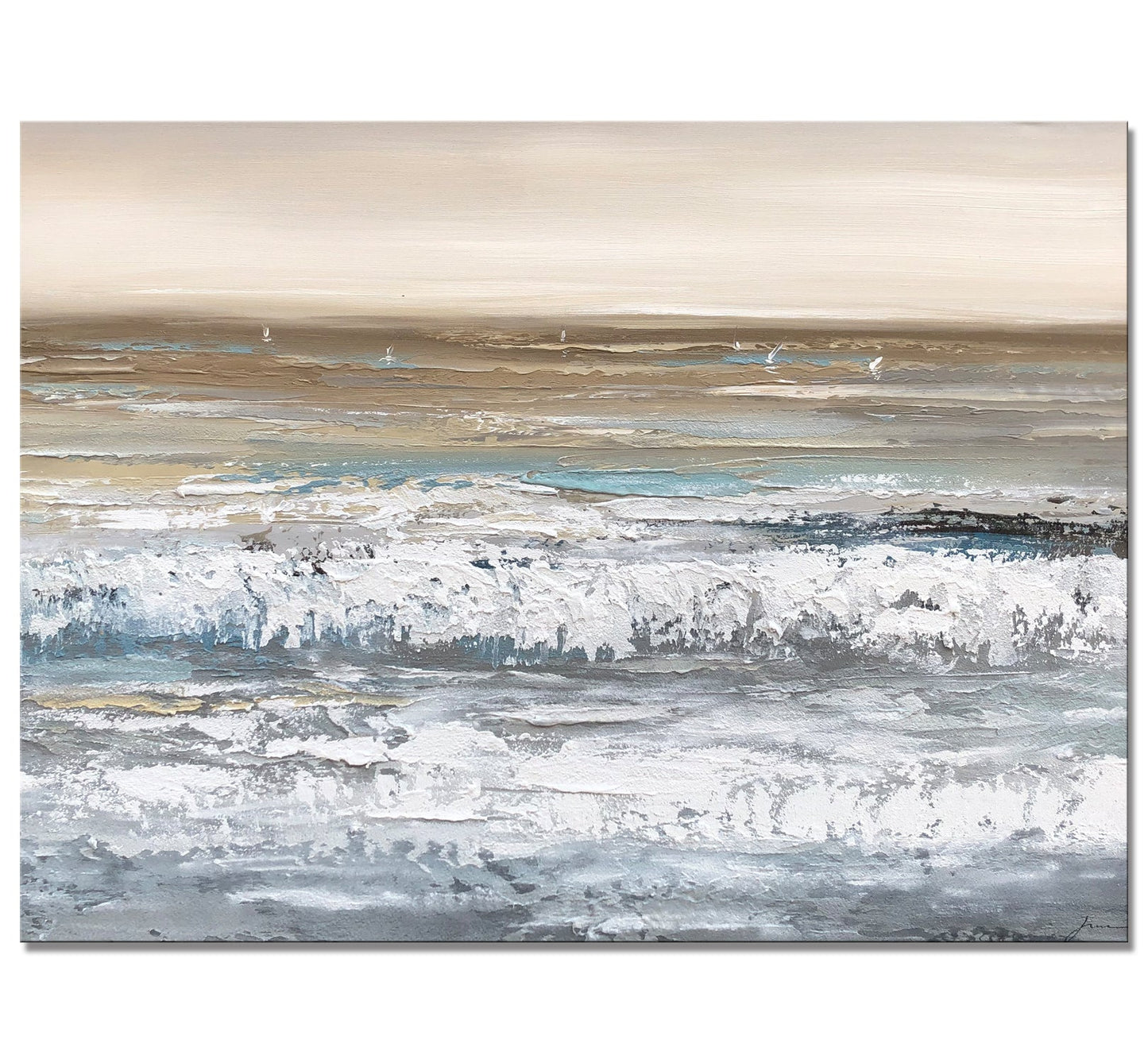 Serene Coastal Waves - Abstract Oil Painting for Tranquil Home Decor