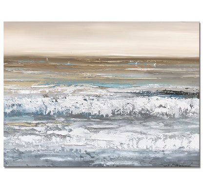 Serene Coastal Waves - Abstract Oil Painting for Tranquil Home Decor