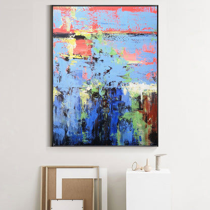 Vibrant Blue and Pink Abstract Oil Painting for Modern Home Decor