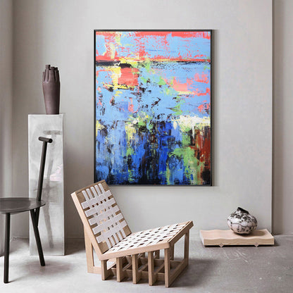 Vibrant Blue and Pink Abstract Oil Painting for Modern Home Decor