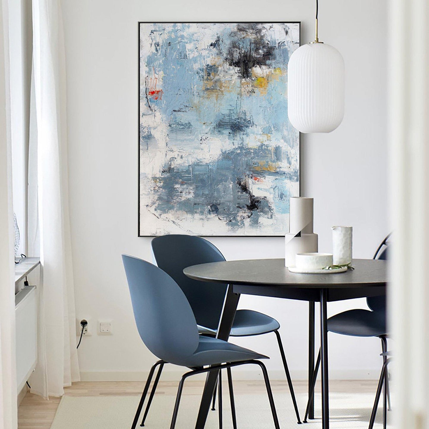 Serene Blue Abstract Oil Painting for Modern Home Decor