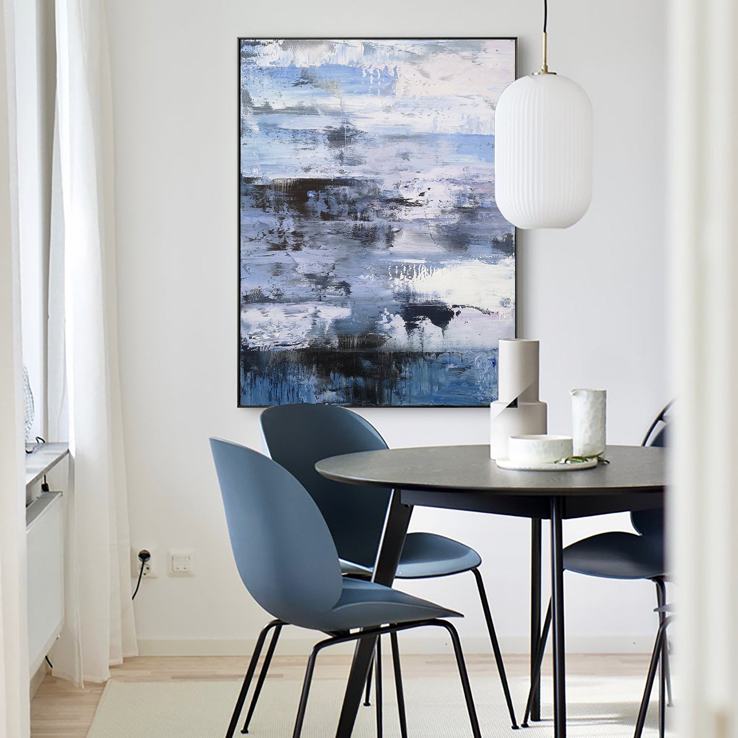 Serene Blue Coastal Abstract Painting for Modern Home Décor