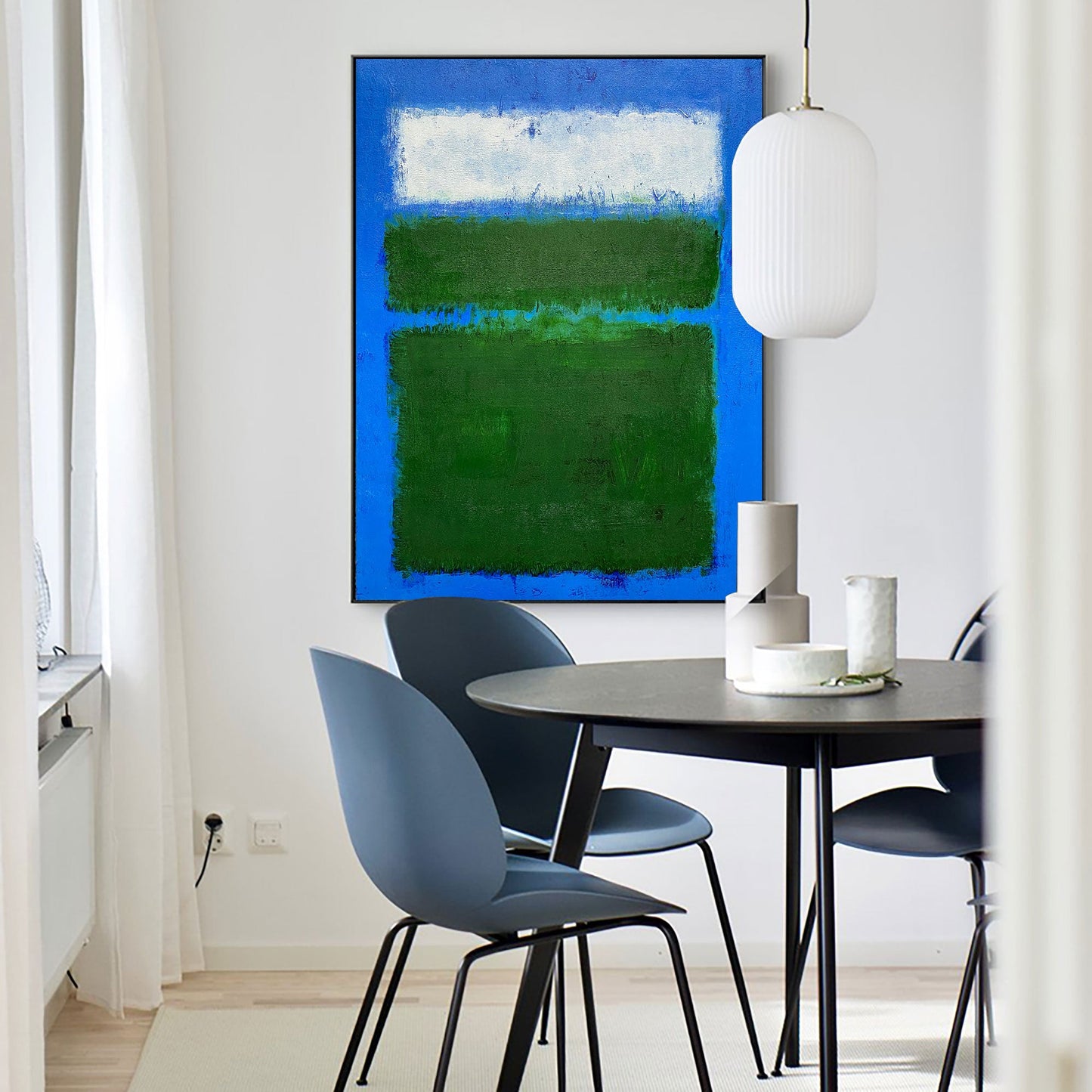 Vibrant Blue Green Abstract Oil Painting for Modern Home D√©cor