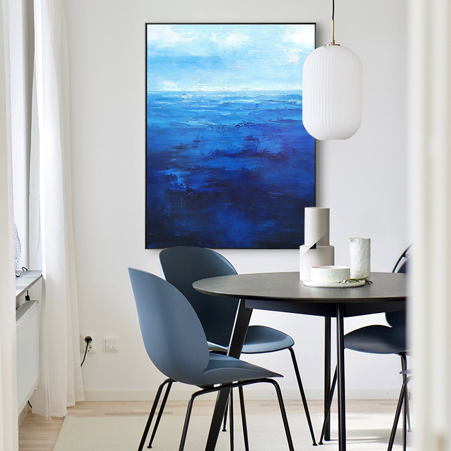 Tranquil Blue Ocean Waves - Abstract Oil Painting for Relaxing Home D√©cor