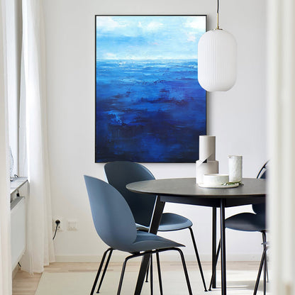 Tranquil Blue Ocean Waves - Abstract Oil Painting for Relaxing Home D√©cor