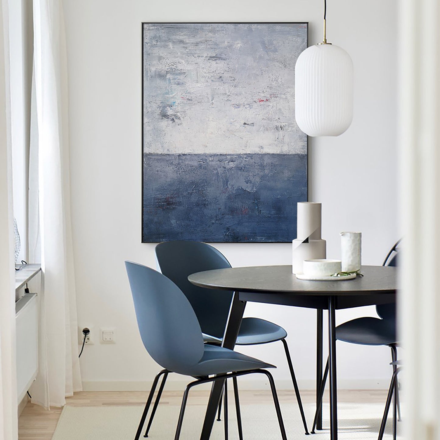 Serene Blue Ocean Abstract Oil Painting for Tranquil Home Décor