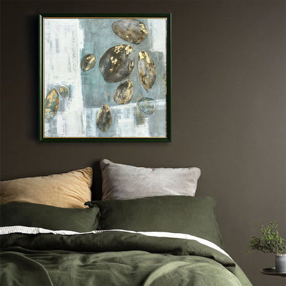 Serene Green Abstract Oil Painting with Textured Gold Accents for Modern Decor