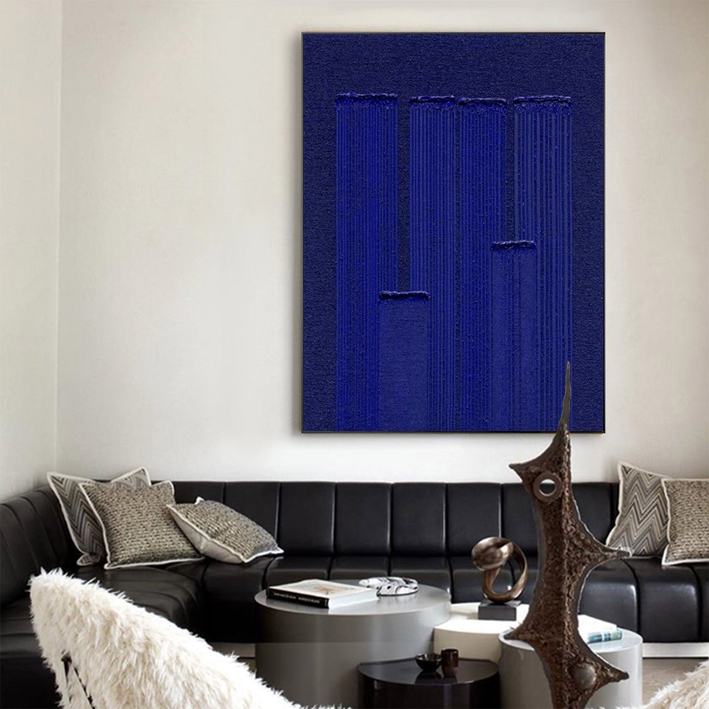 Vibrant Klein Blue Abstract Minimalist Oil Painting for Modern Home Decor