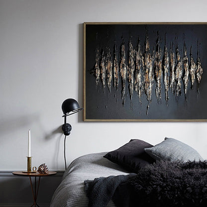 Textured Black and Gold Abstract Oil Painting for Modern Home Decor