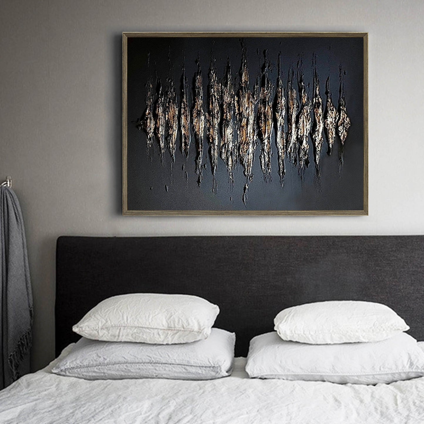 Textured Black and Gold Abstract Oil Painting for Modern Home Decor