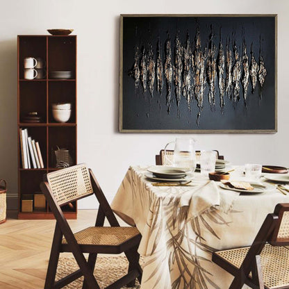 Textured Black and Gold Abstract Oil Painting for Modern Home Decor