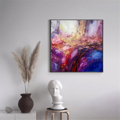 Vibrant Gold Pink Blue Abstract Oil Painting for Modern Home Decor