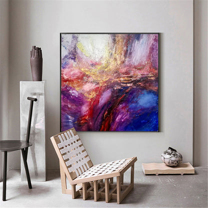 Vibrant Gold Pink Blue Abstract Oil Painting for Modern Home Decor