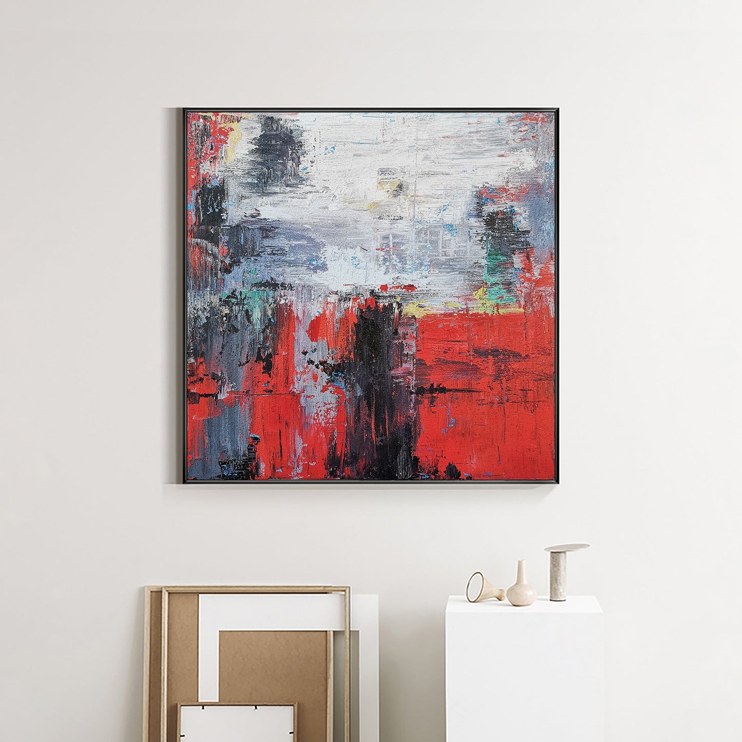 Vibrant Red Abstract Oil Painting for Bold Home Decor