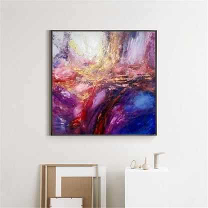 Vibrant Gold Pink Blue Abstract Oil Painting for Modern Home Decor