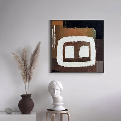 Contemporary Abstract Oil Painting with Earthy Tones and Bold Geometric Shapes