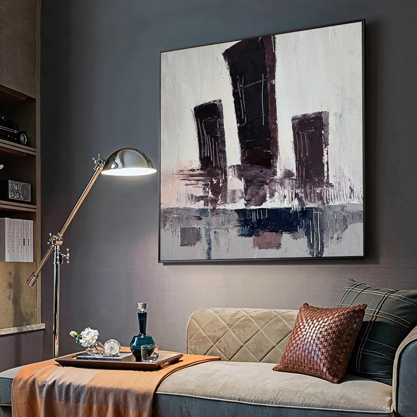 Abstract Modern Cityscape Oil Painting for Contemporary Decor