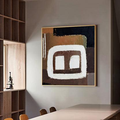 Contemporary Abstract Oil Painting with Earthy Tones and Bold Geometric Shapes