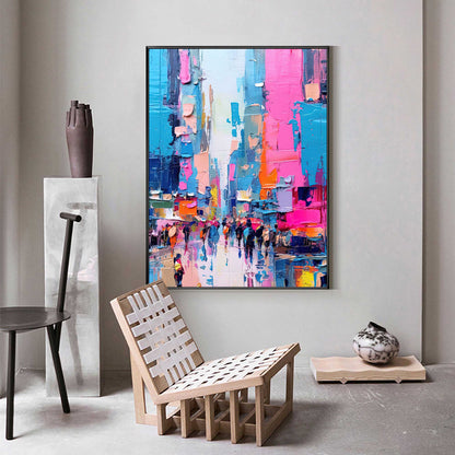 Vibrant Cityscape Oil Painting for Modern Home Decor