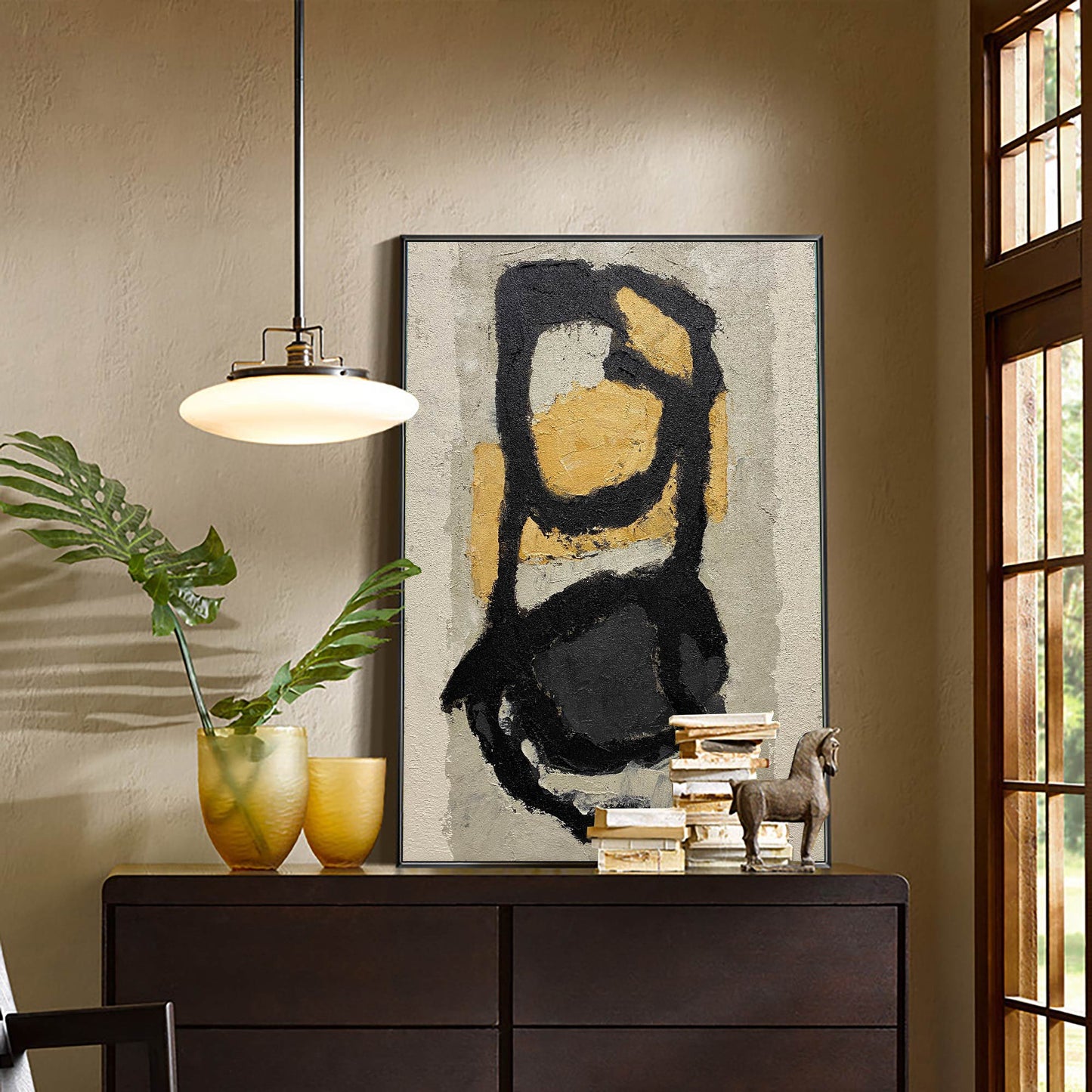 Abstract Black and Gold Oil Painting for Modern Home Decor and Art Collectors