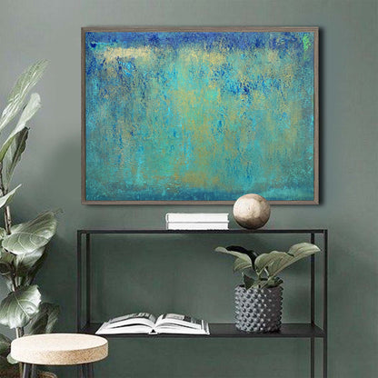 Serene Blue and Green Abstract Oil Painting for Modern Home Decor