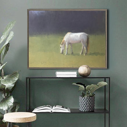 Serene White Horse Oil Painting for Modern Home Decor