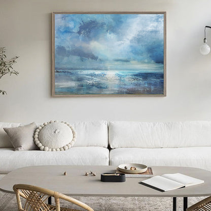 Serene Abstract Beach Landscape Oil Painting for Coastal Home Decor