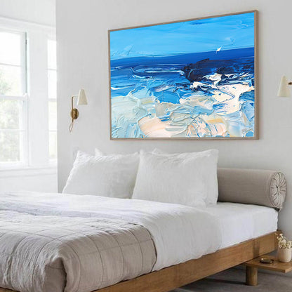 Tranquil Ocean Waves Oil Painting for Beach-Inspired Home Decor