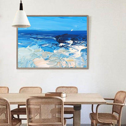 Tranquil Ocean Waves Oil Painting for Beach-Inspired Home Decor