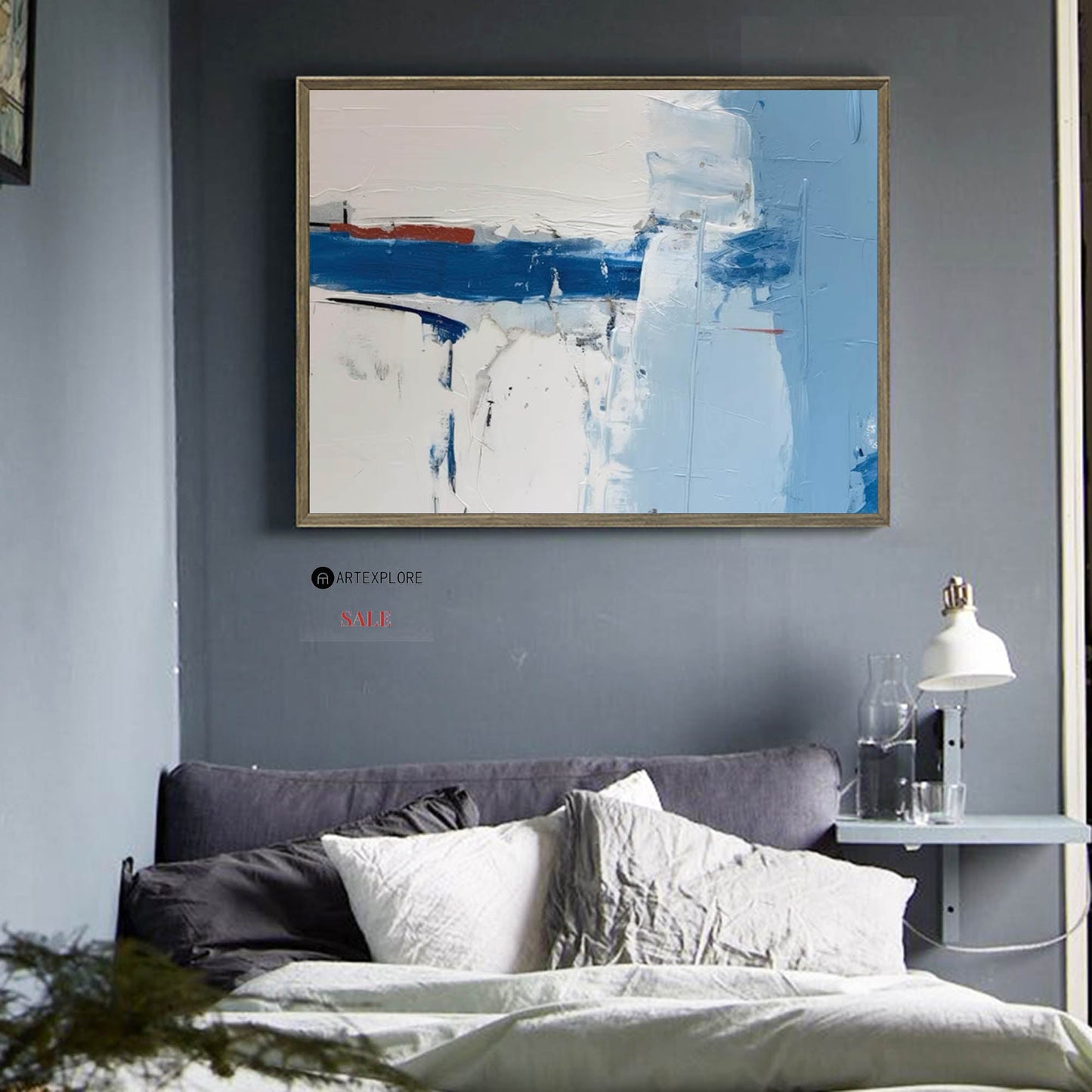 Contemporary Blue Abstract Oil Painting for Modern Home Decor