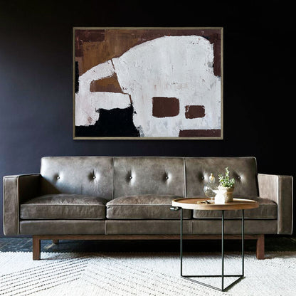 Contemporary Abstract Oil Painting with Bold Geometric Shapes and Earthy Tones