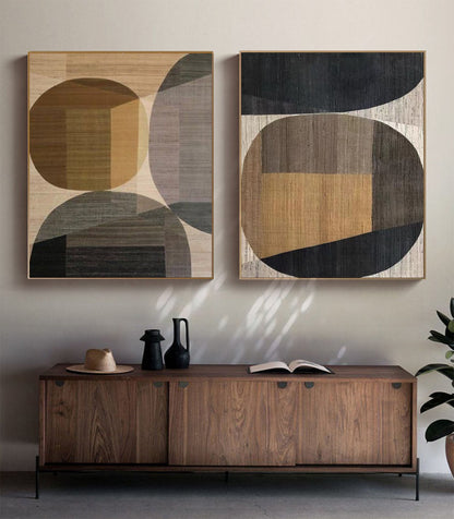 Modern Geometric Oil Painting - Wabi-Sabi Minimalist Wall Art for Contemporary Decor