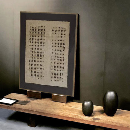 Contemporary Black Grid Abstract Oil Painting for Modern Home Decor