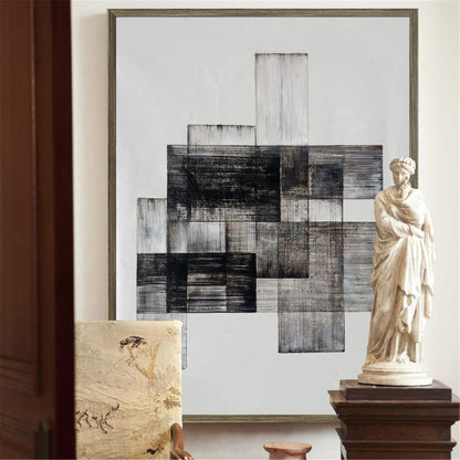 Contemporary Black and White Abstract Oil Painting for Modern Home Decor