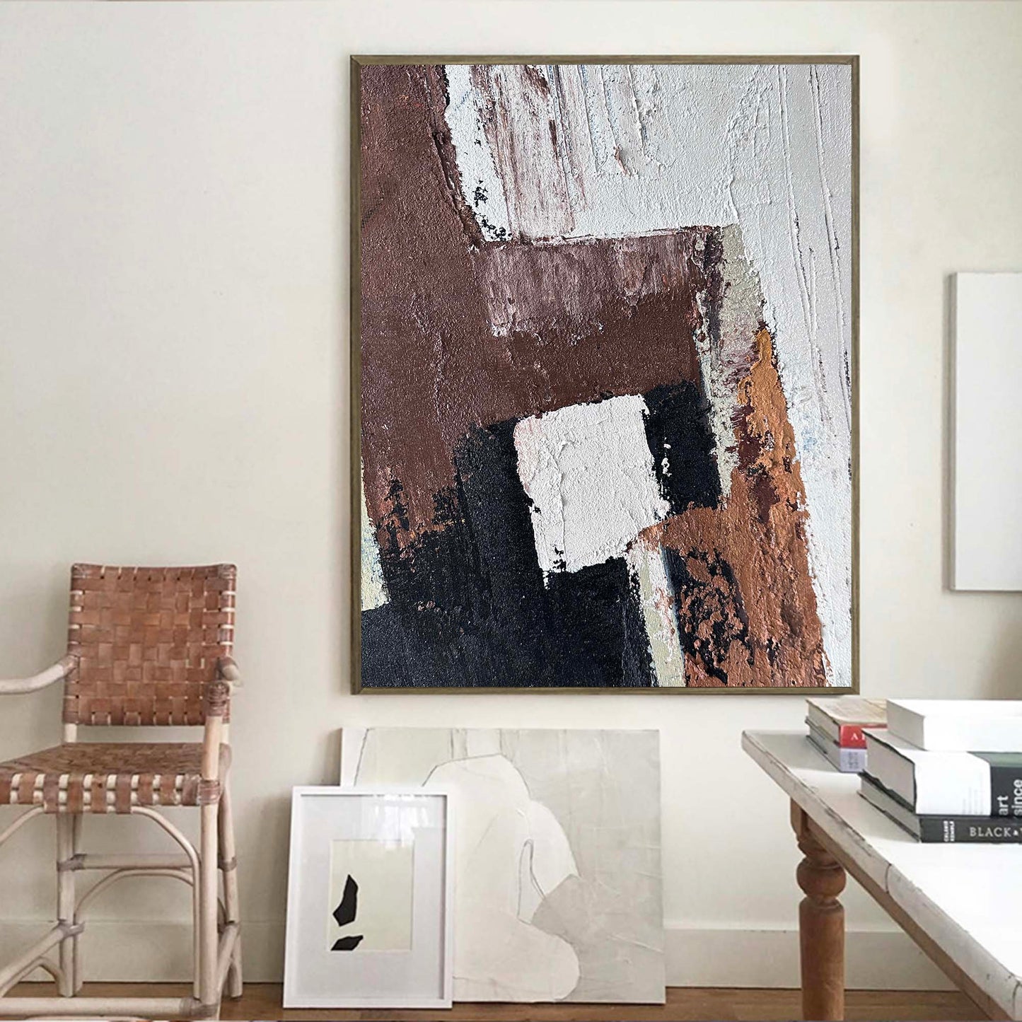 Contemporary Minimalist Abstract Oil Painting with Rich Textures and Earthy Tones