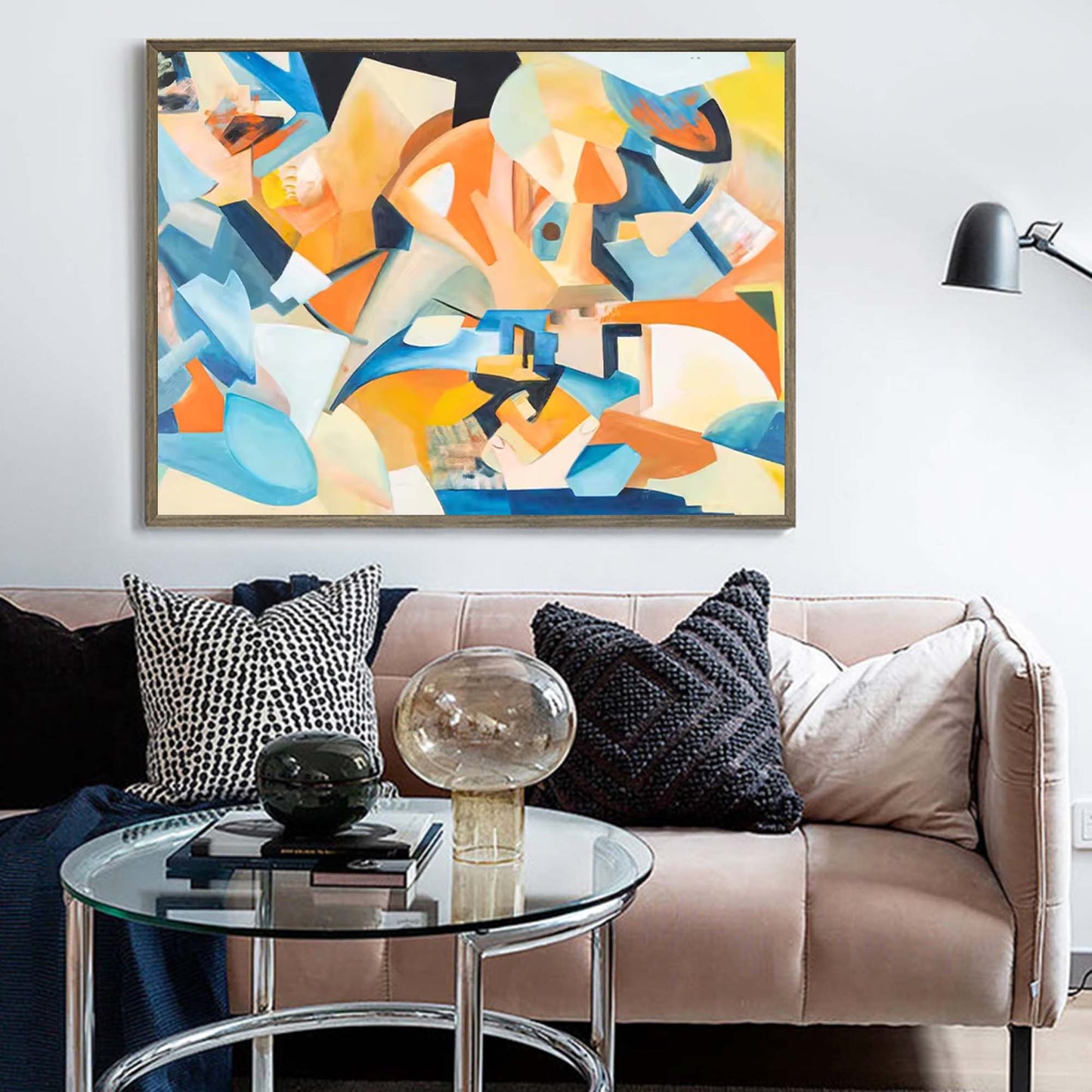 Vibrant Abstract Oil Painting with Bold Colors and Dynamic Shapes for Modern Decor