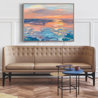Serene Ocean Sunset Oil Painting for Coastal Home Decor