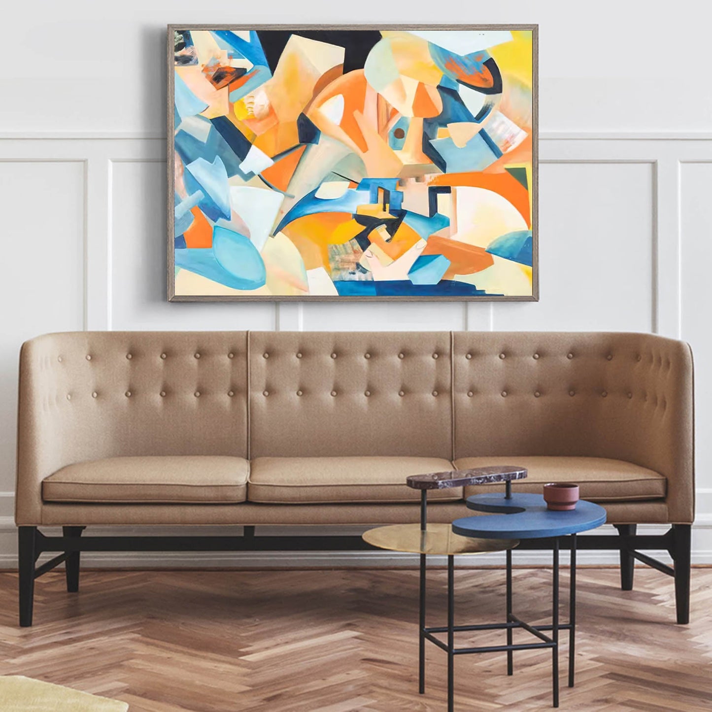 Vibrant Abstract Oil Painting with Bold Colors and Dynamic Shapes for Modern Decor