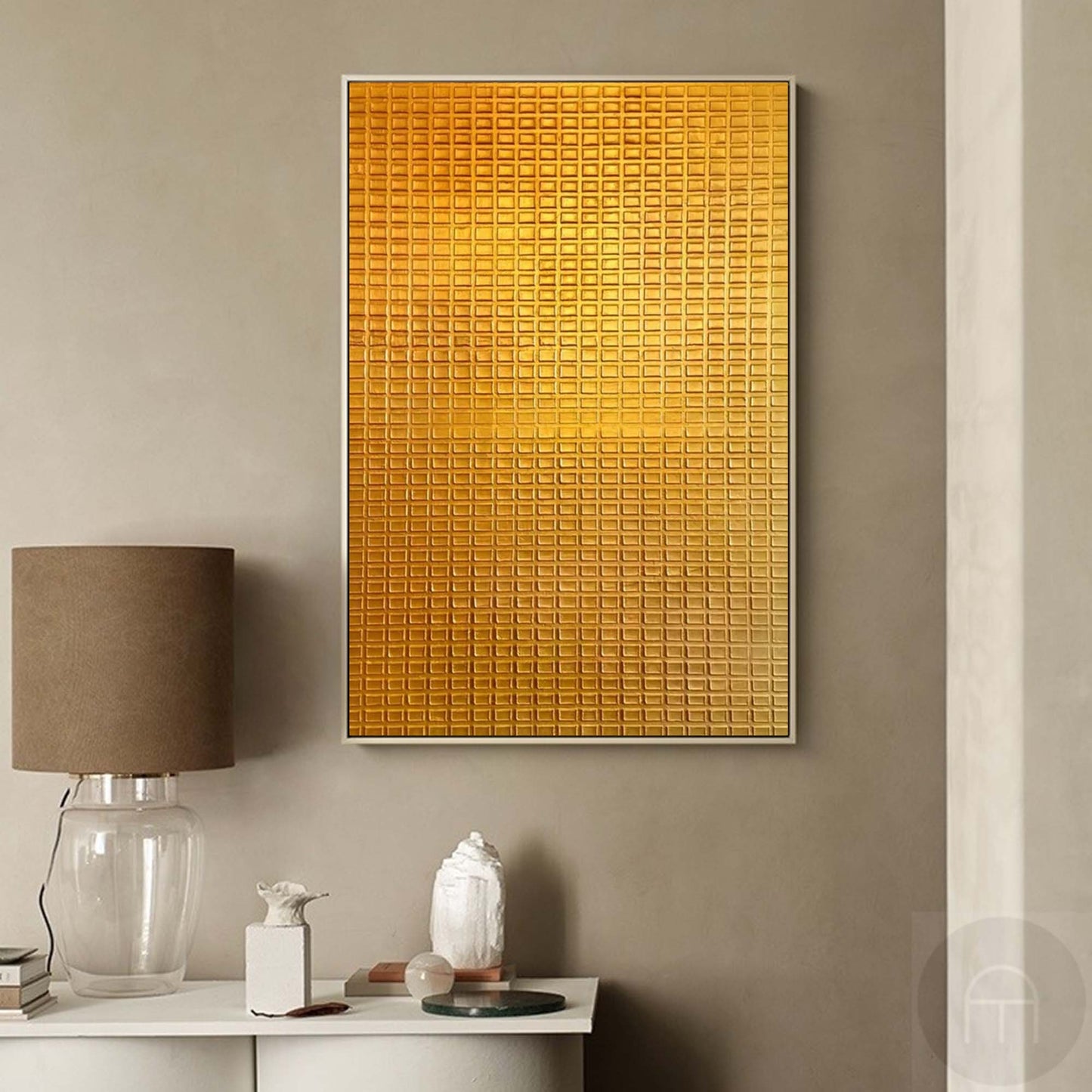 Textured Golden Abstract Oil Painting for Modern Home Decor and Wall Art