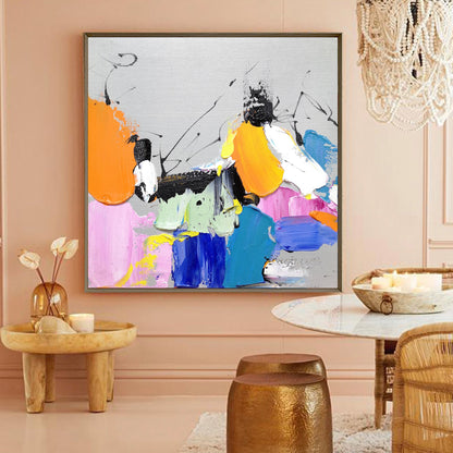 Vibrant Abstract Oil Painting with Dynamic Colors and Textures for Modern Decor