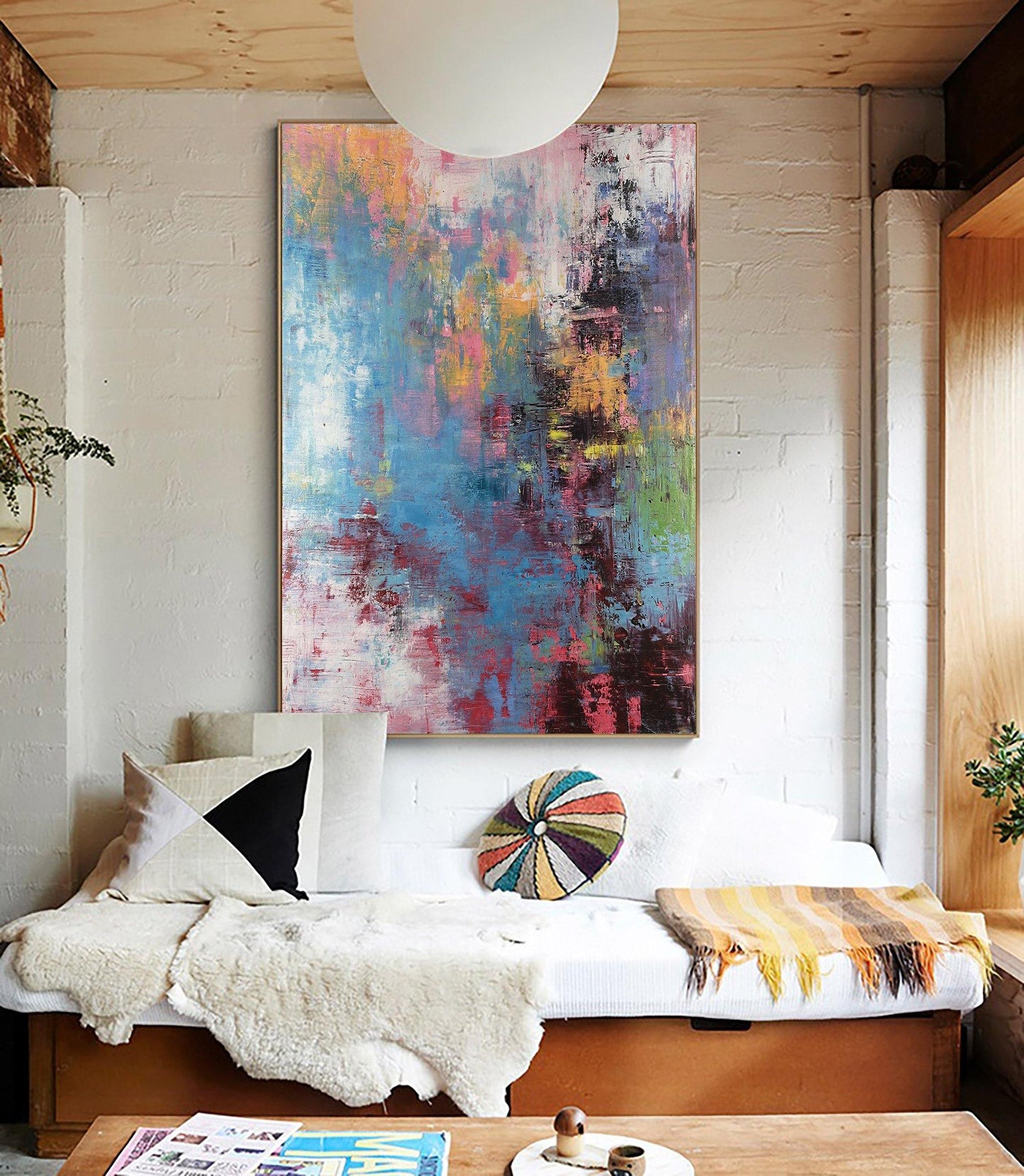 Vibrant Abstract Oil Painting with Colorful Splashes for Modern Decor