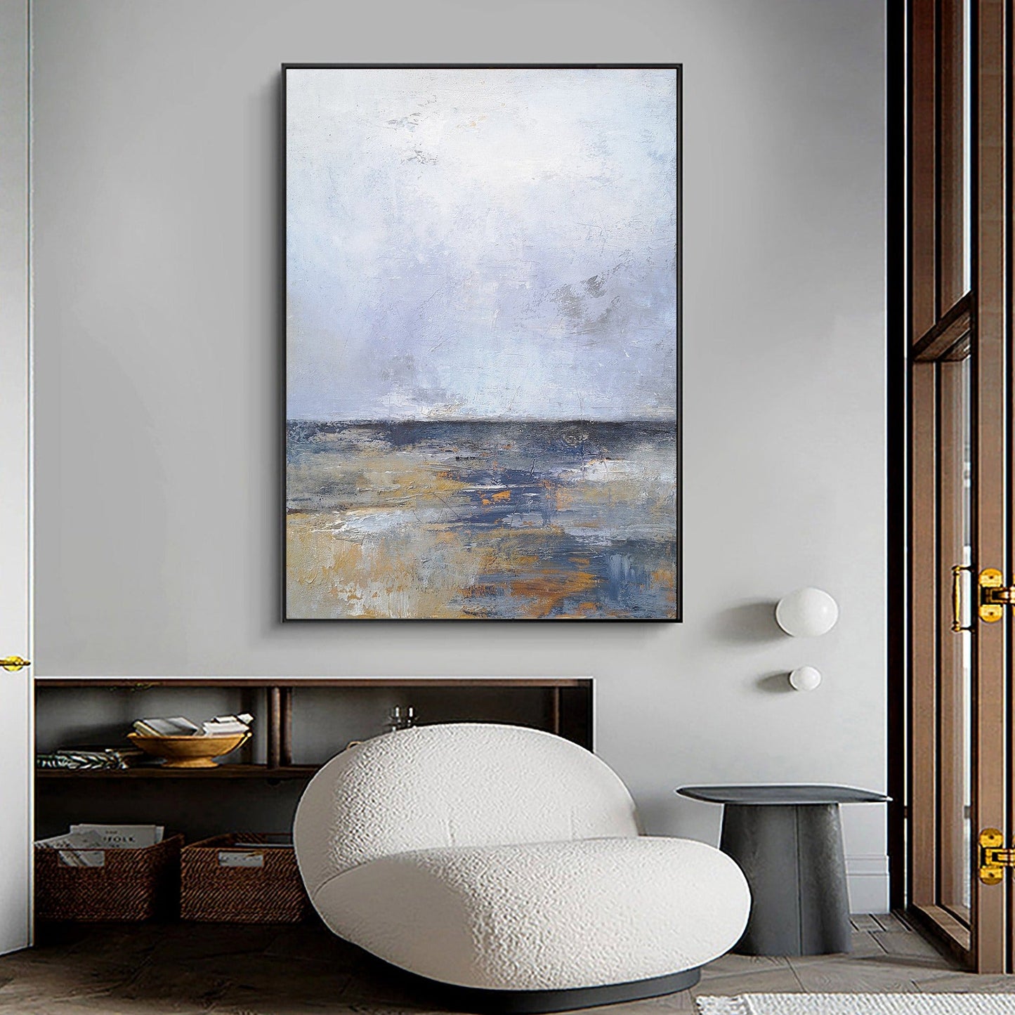 Serene Coastal Horizon Oil Painting for Tranquil Home Decor