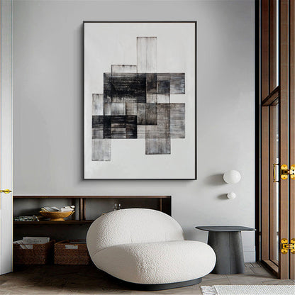Contemporary Black and White Abstract Oil Painting for Modern Home Decor