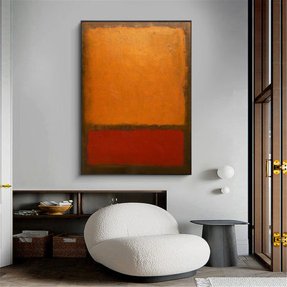 Vibrant Red and Orange Abstract Minimalist Oil Painting for Modern Decor