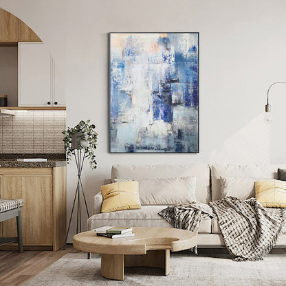 Stunning Blue and White Abstract Oil Painting for Modern Home Decor