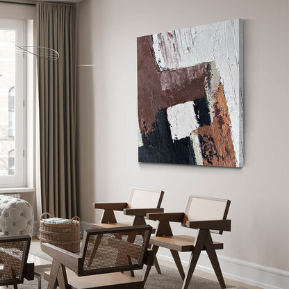 Contemporary Minimalist Abstract Oil Painting with Rich Textures and Earthy Tones