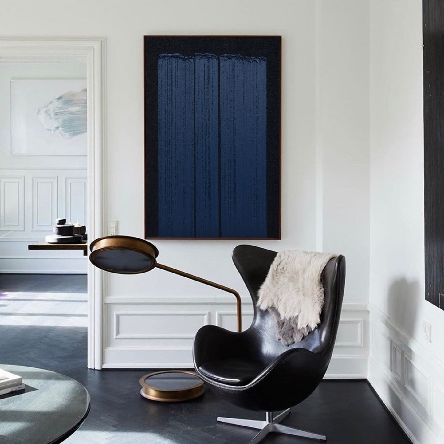 Elegant Blue Abstract Minimalist Oil Painting for Modern Art Decor