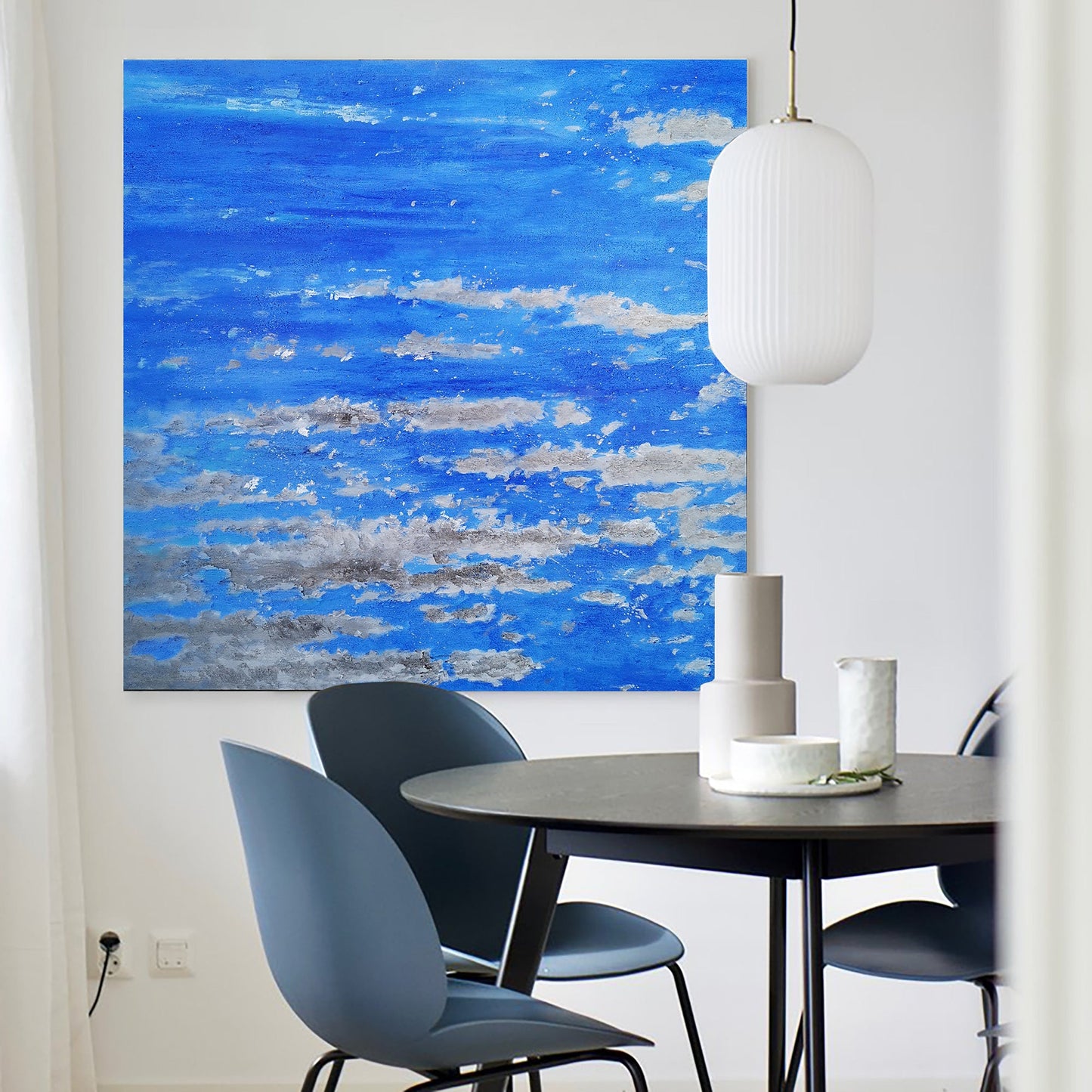 Vibrant Blue Abstract Oil Painting for Modern Home Decor