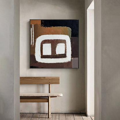 Contemporary Abstract Oil Painting with Earthy Tones and Bold Geometric Shapes